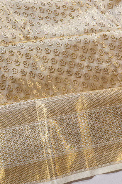 Kanchipuram Silk Tissue Brocade Cream Saree