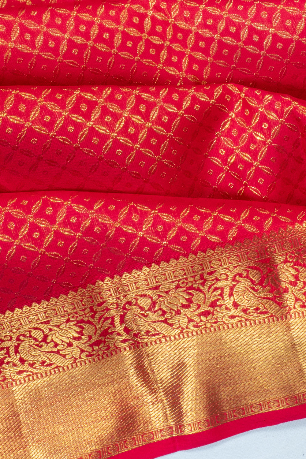 Kanchipuram Silk Criss Cross Checks And Butta Red Saree