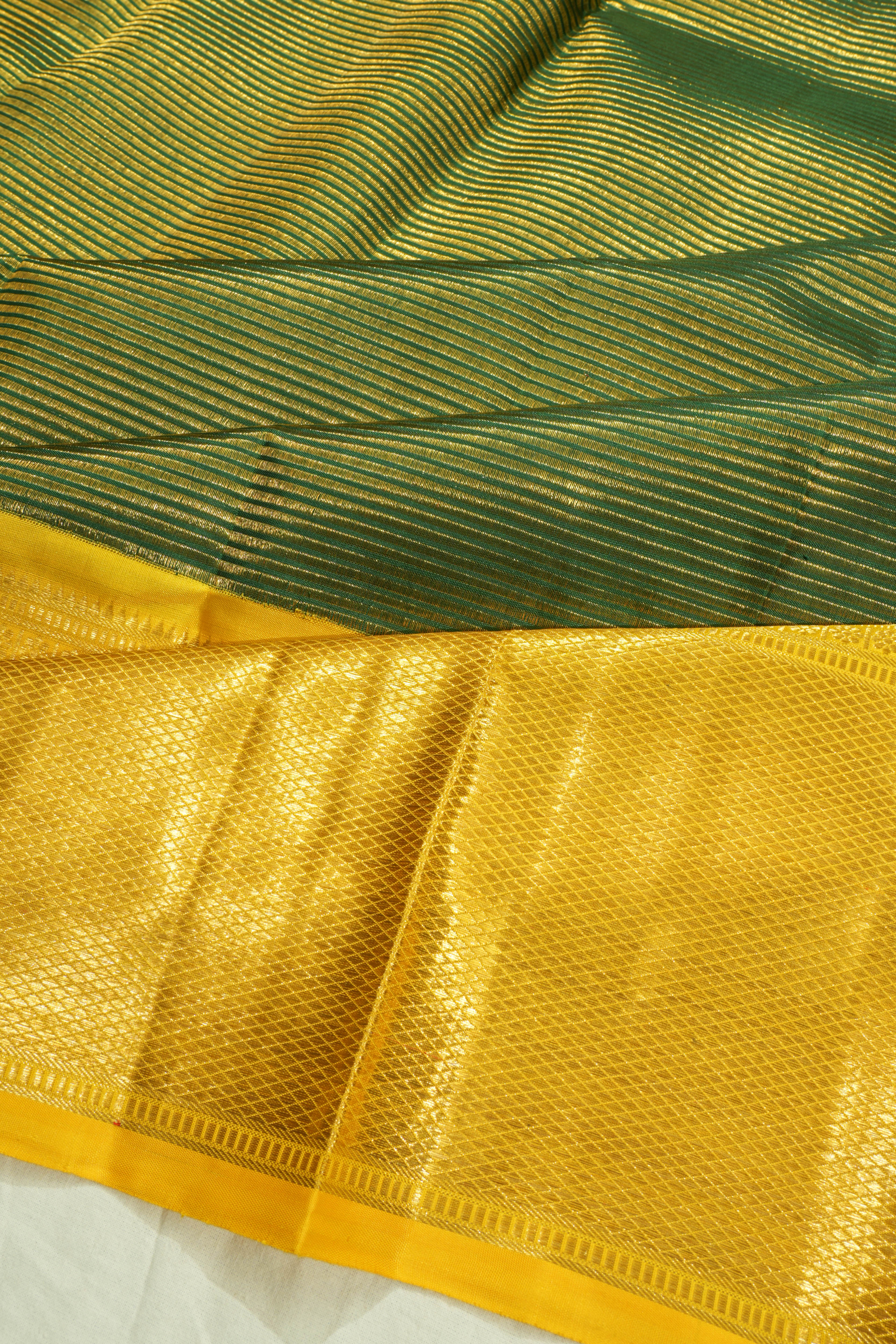 Kanchipuram Silk Horizontal Lines Dark Green Saree