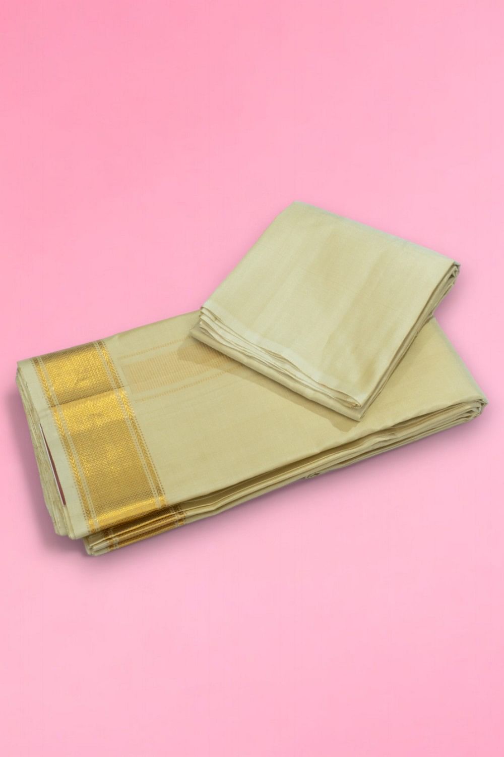 Kanchipuram Silk Plain Beige Dhoti With Kanduva