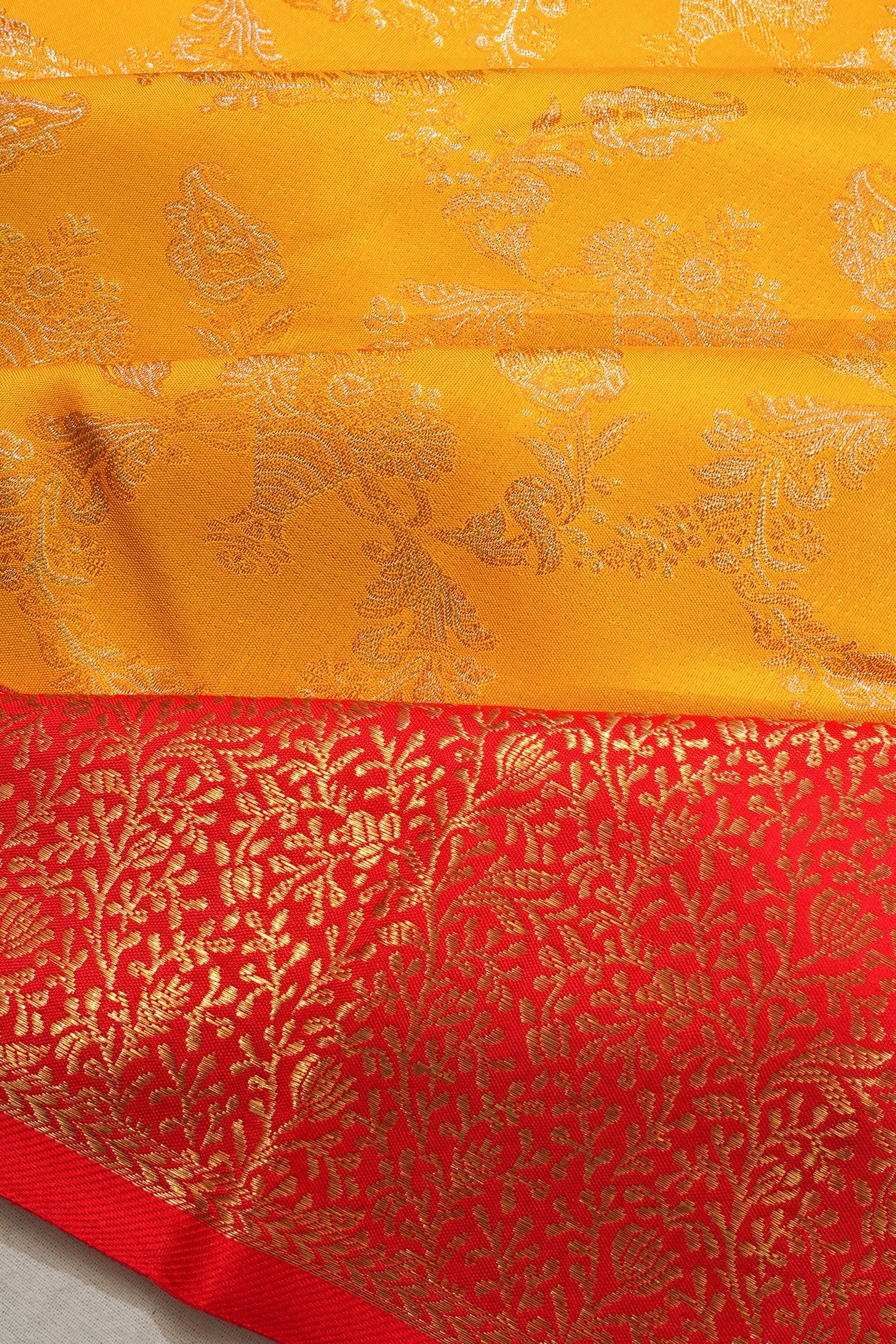 Kanchipuram Silk Brocade Yellow Saree