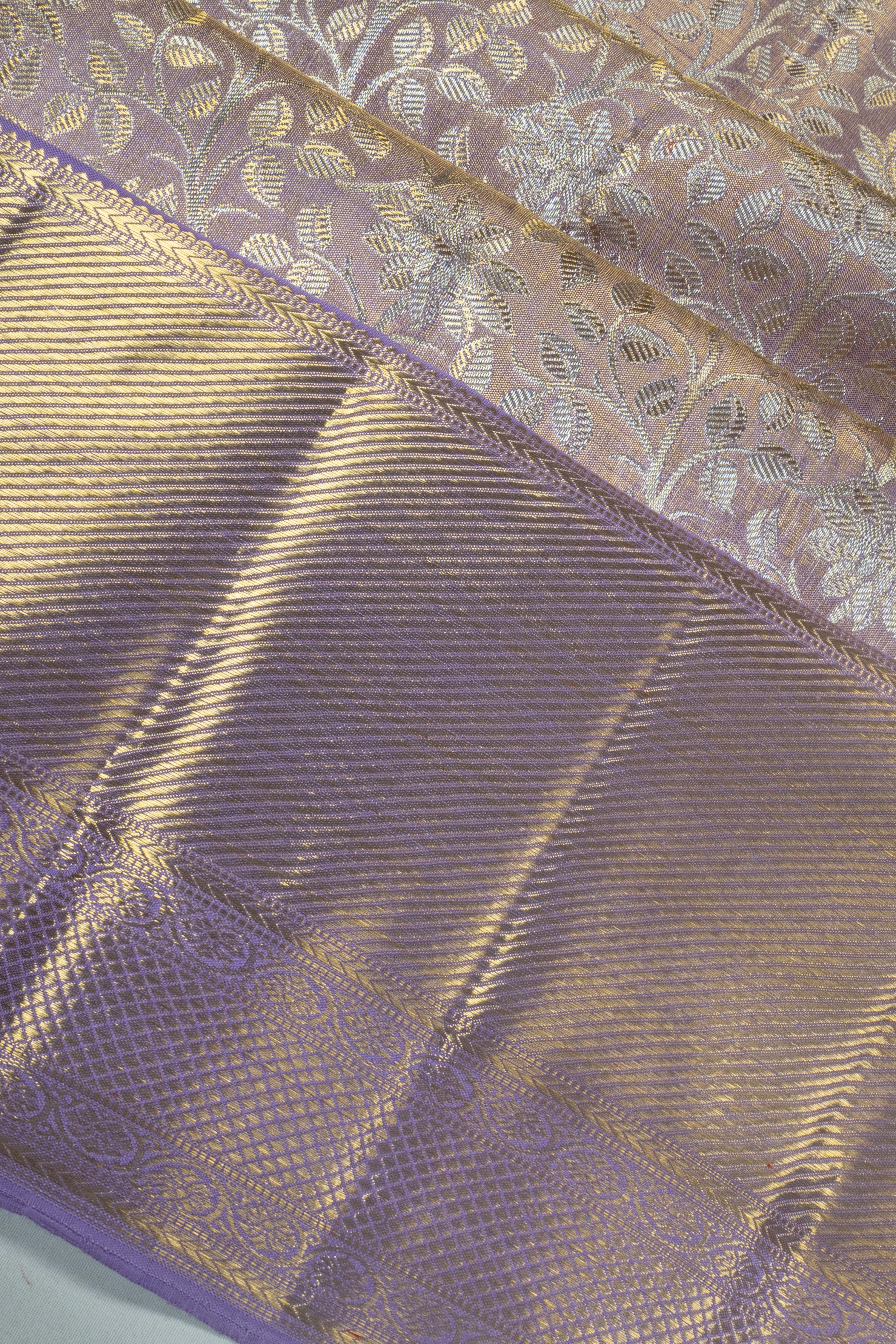 Kanchipuram Silk Tissue Brocade Lavender Saree 1214835182