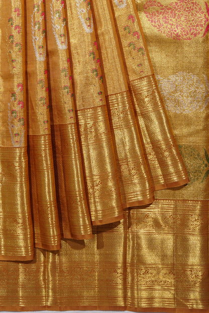 Kanchipuram Silk Tissue Jaal Gold Saree