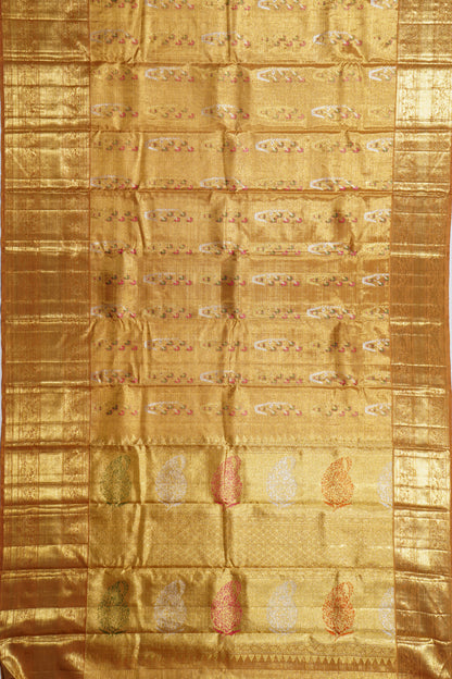 Kanchipuram Silk Tissue Jaal Gold Saree