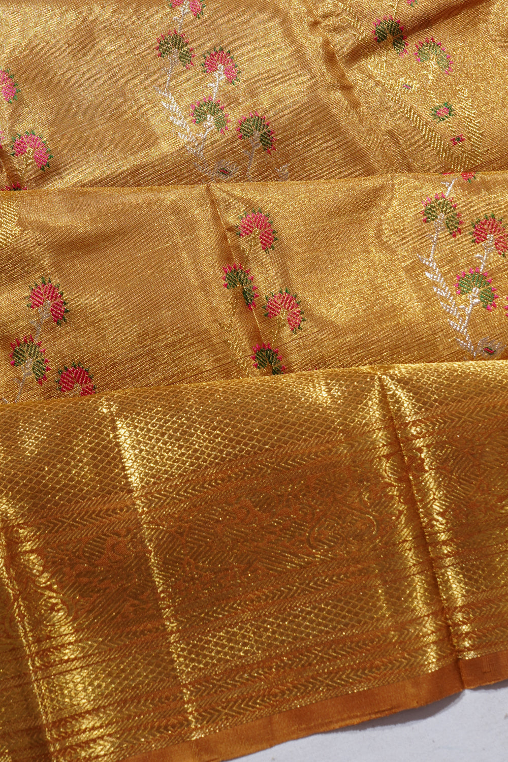 Kanchipuram Silk Tissue Jaal Gold Saree