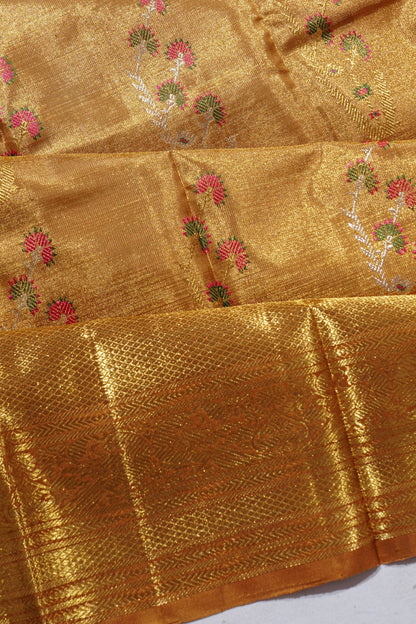 Kanchipuram Silk Tissue Jaal Gold Saree