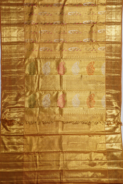 Kanchipuram Silk Tissue Jaal Gold Saree