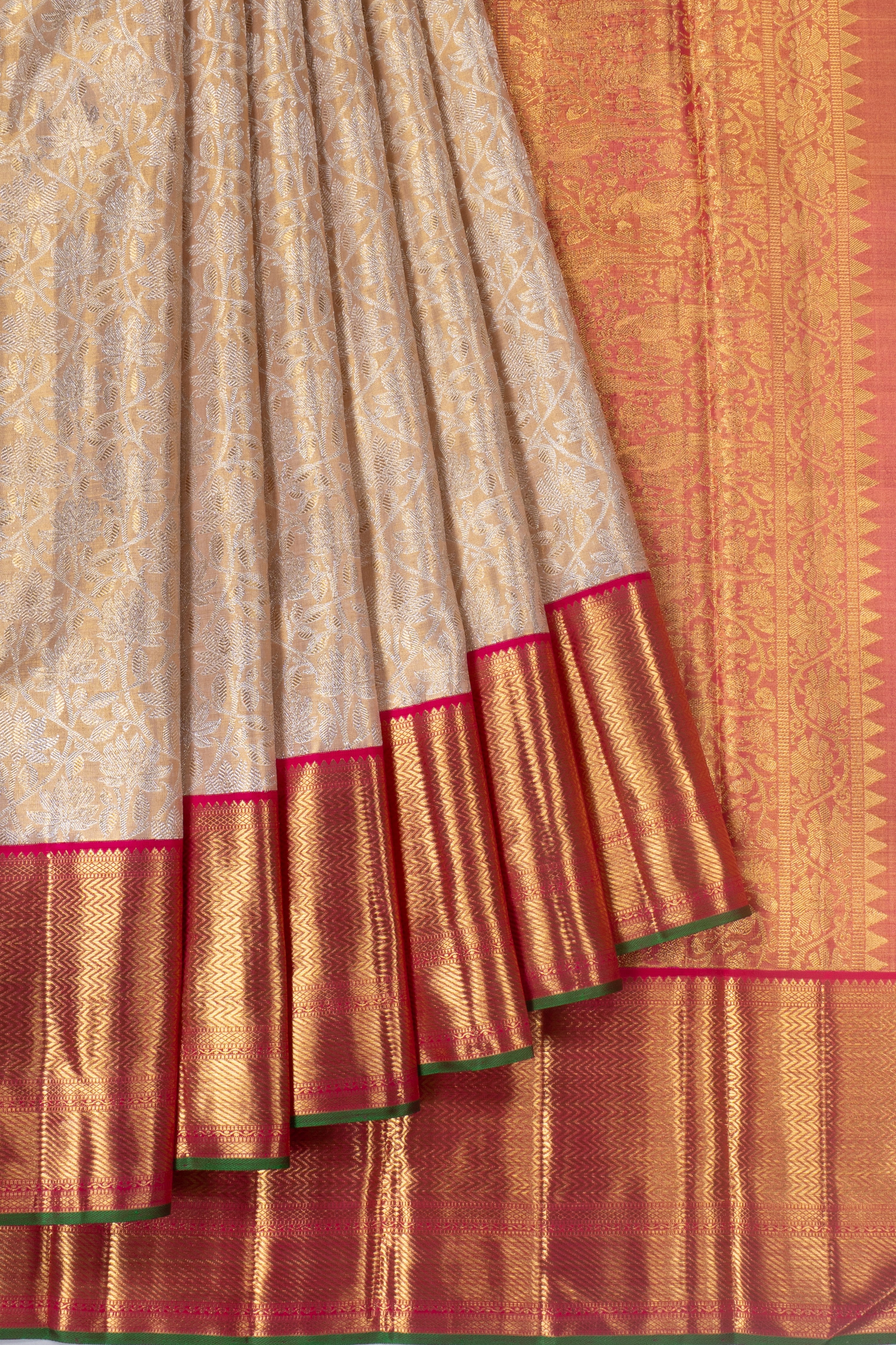 Kanchipuram Silk Tissue Brocade Gold Saree 1214835188