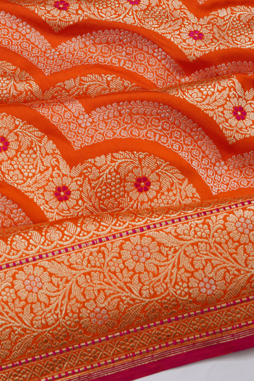 Banarasi Silk Brocade Orange Saree 1214837475