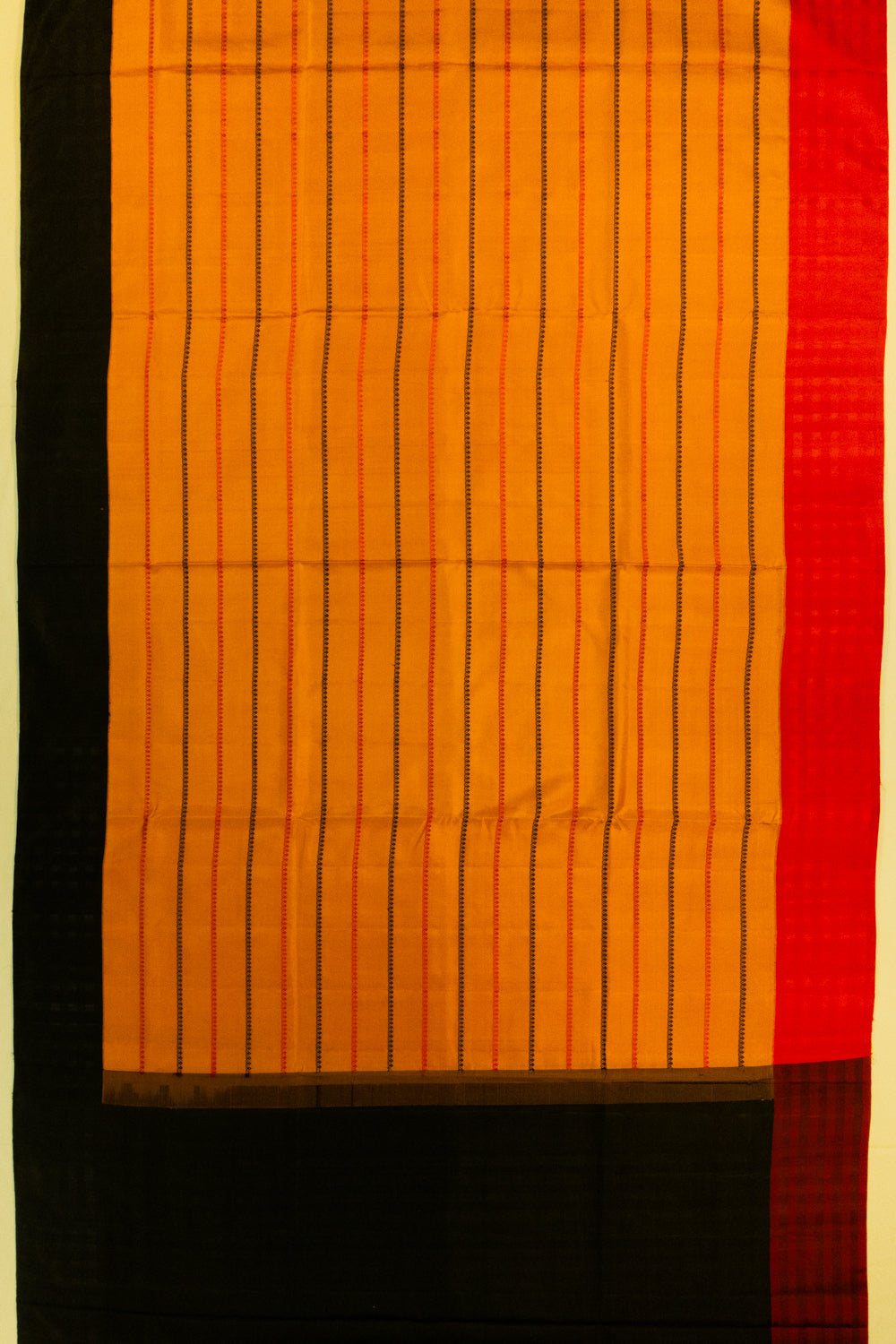 Coimbatore Soft Silk Thread Stripes Mustard Yellow Saree With Ganga Jamuna Border