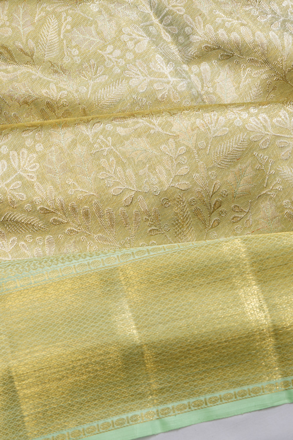 Kanchipuram Silk Tissue Brocade Pastel Green Saree 1214838961