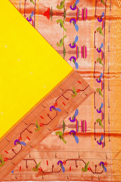Paithani Silk Butta Lemon Yellow Saree With Akruthi Border