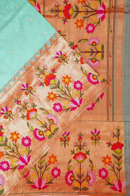 Paithani Silk Butta Sea Blue Saree