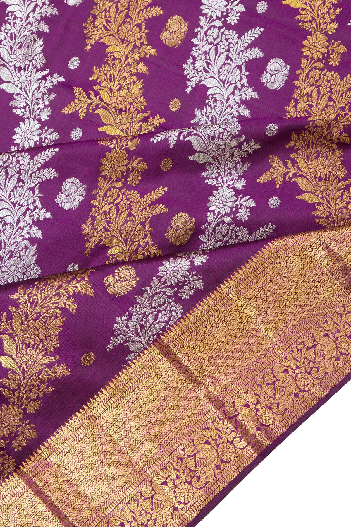 Kanchipuram Silk Leheriya Jaal And Butta Purple Saree 1214841653
