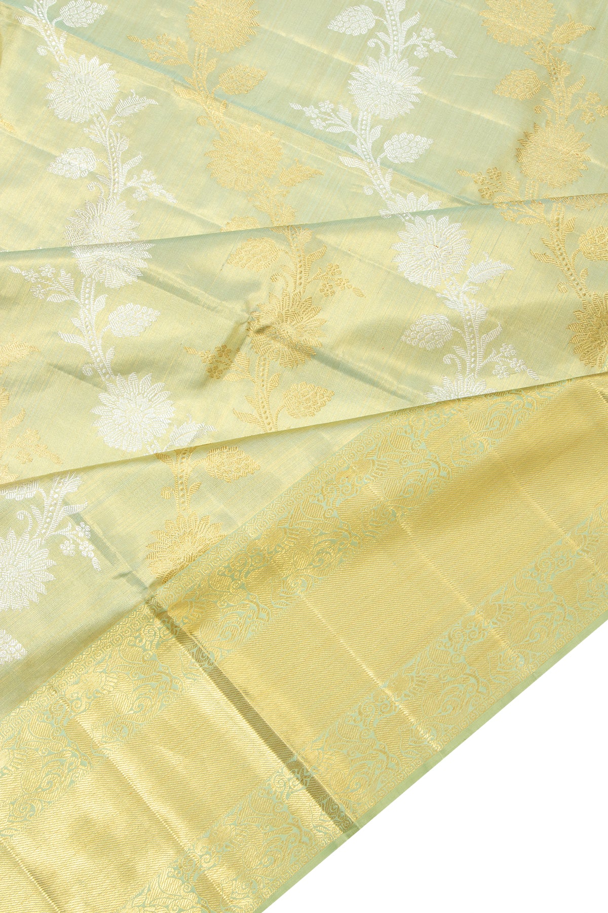 Kanchipuram Silk Tissue Leheriya Jaal Pista Green Saree 1214841670