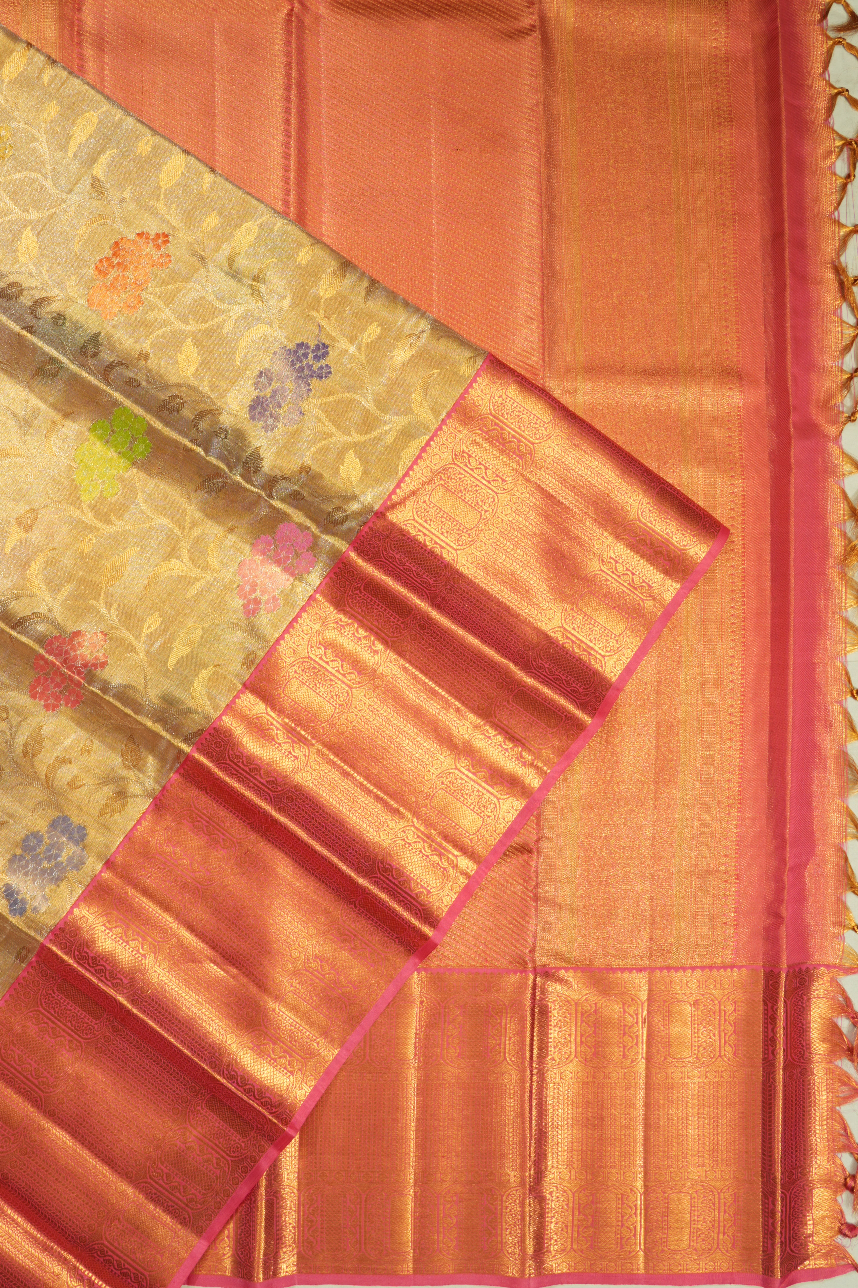Kanchipuram Silk Tissue Jaal Gold Saree