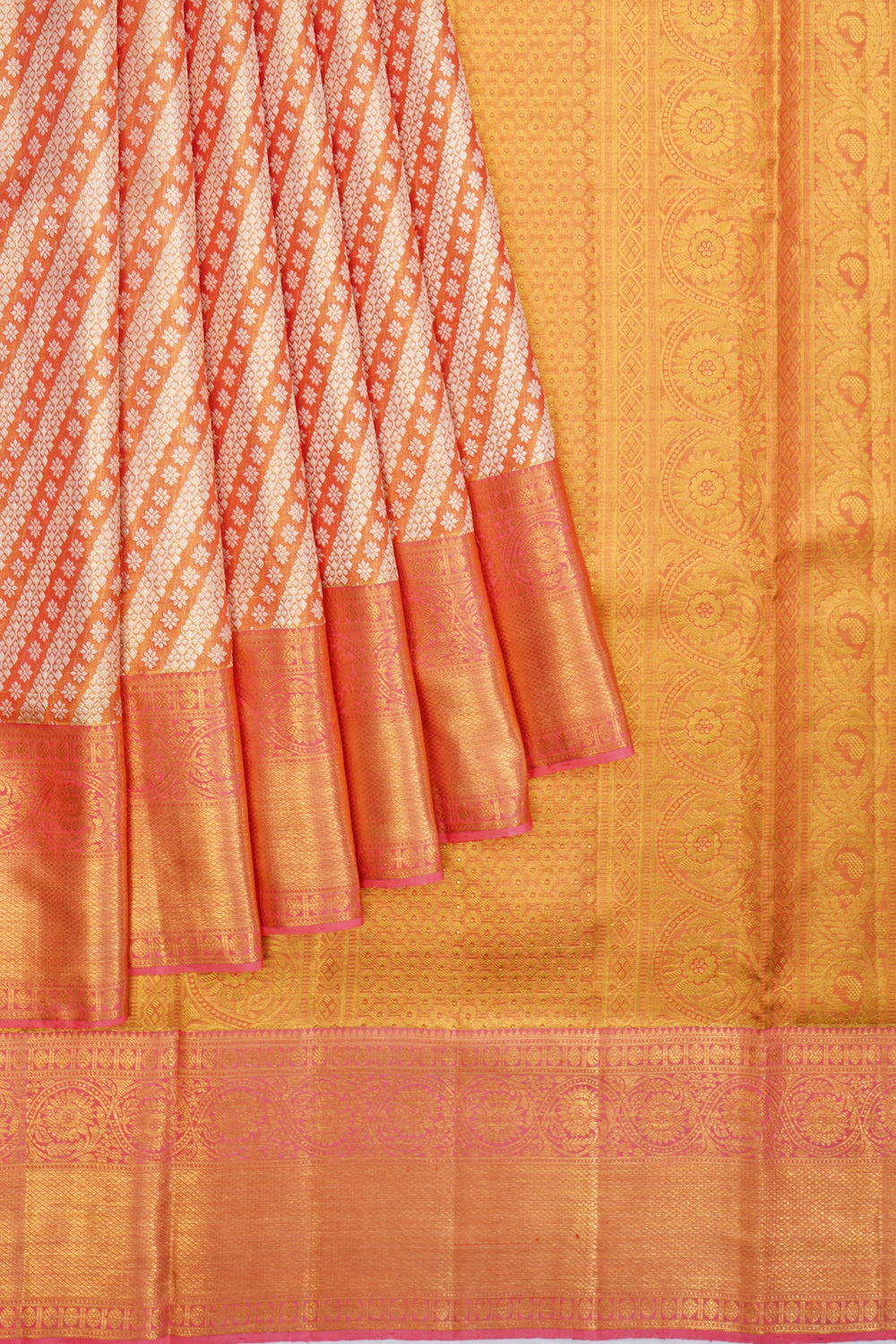Kanchipuram Silk Tissue Brocade Orange Saree 1214841872
