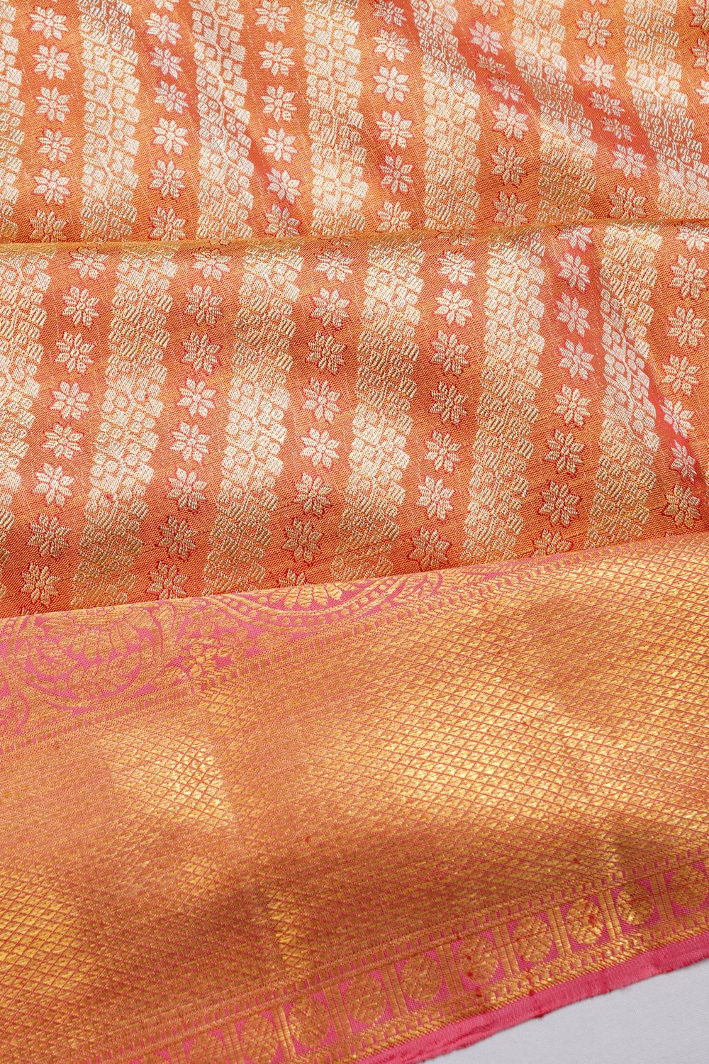 Kanchipuram Silk Tissue Brocade Orange Saree 1214841872