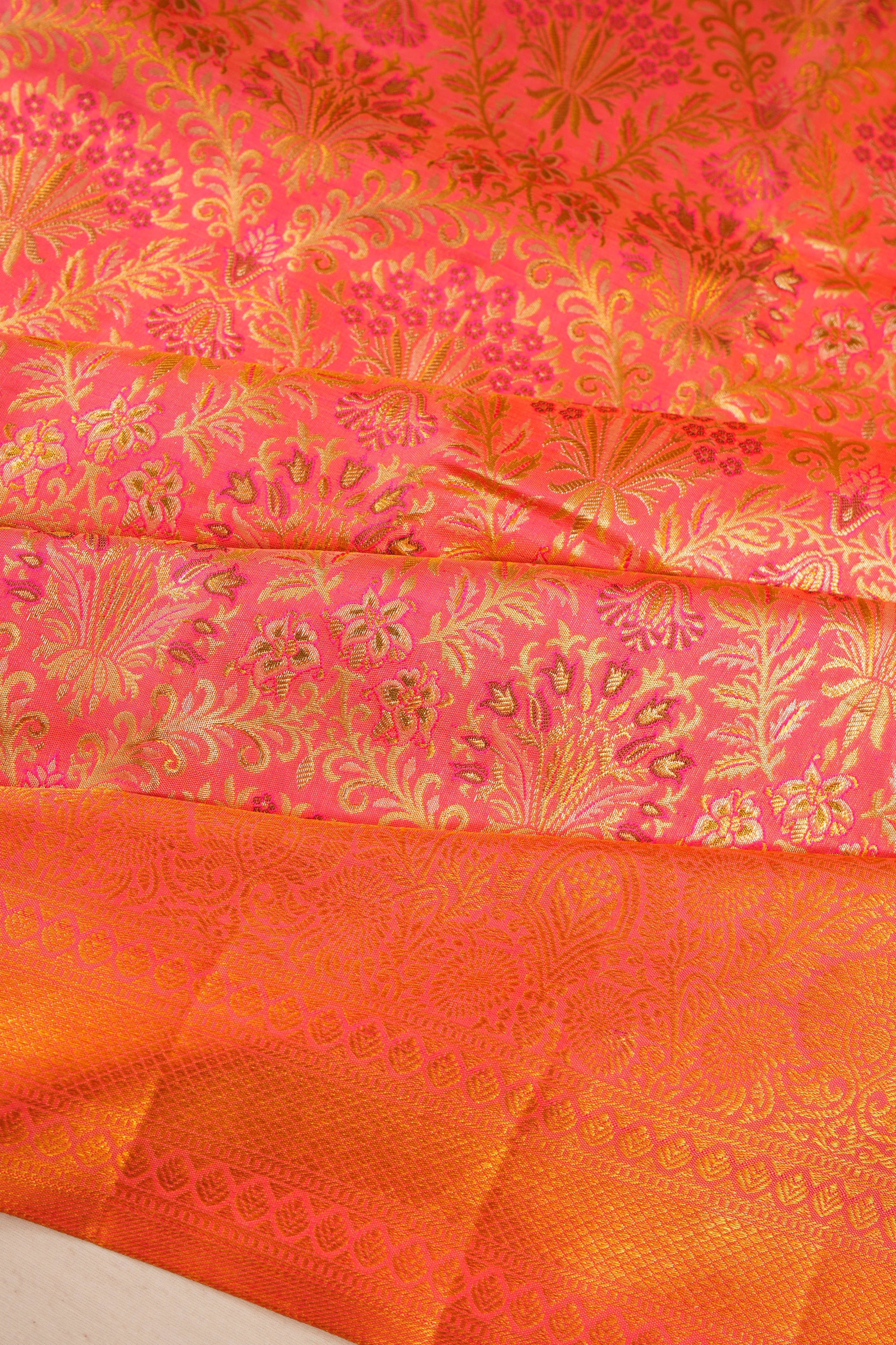 Kanchipuram Silk Tissue Brocade Pink Saree