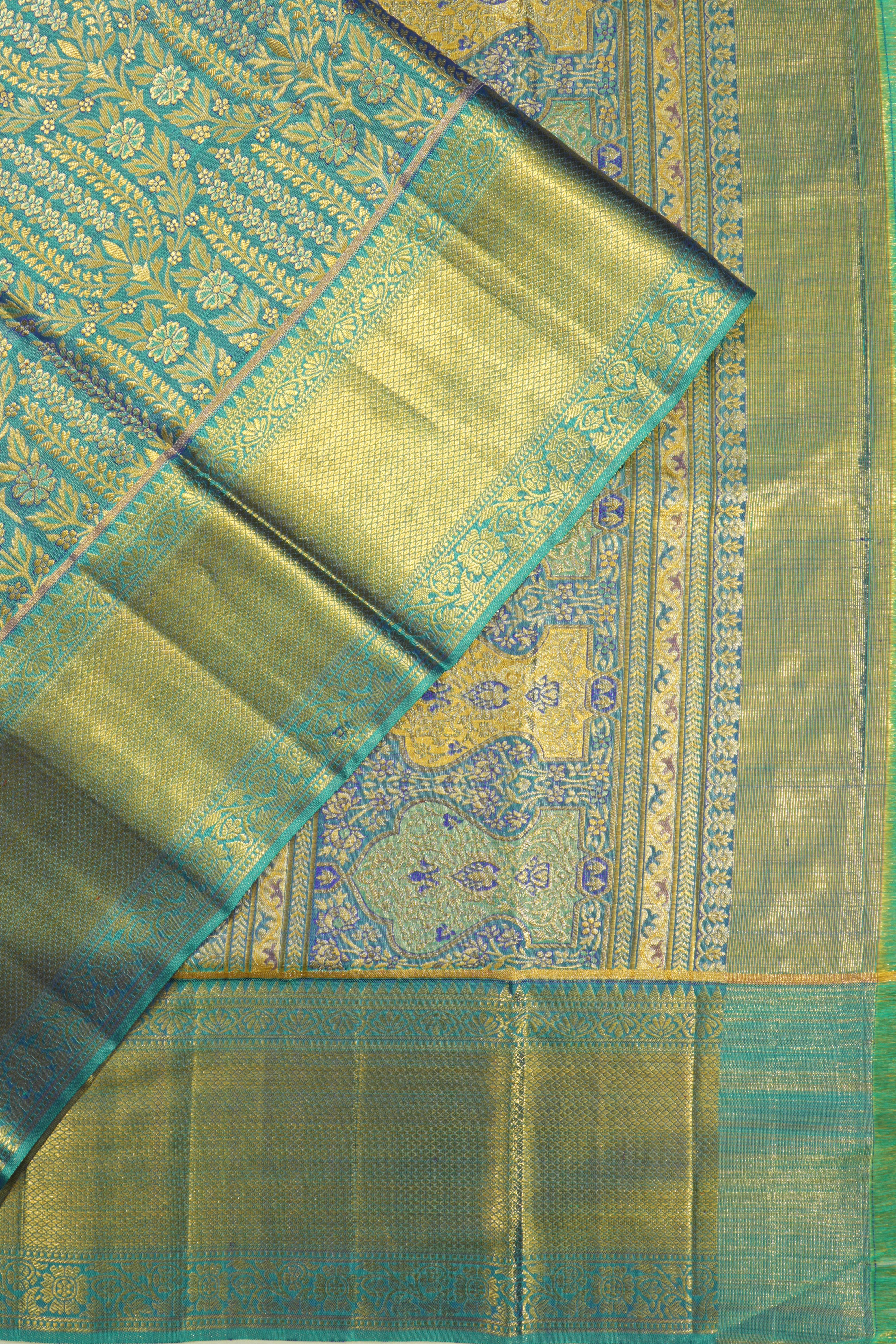 Kanchipuram Silk Tissue Brocade Blue Saree 1214841977
