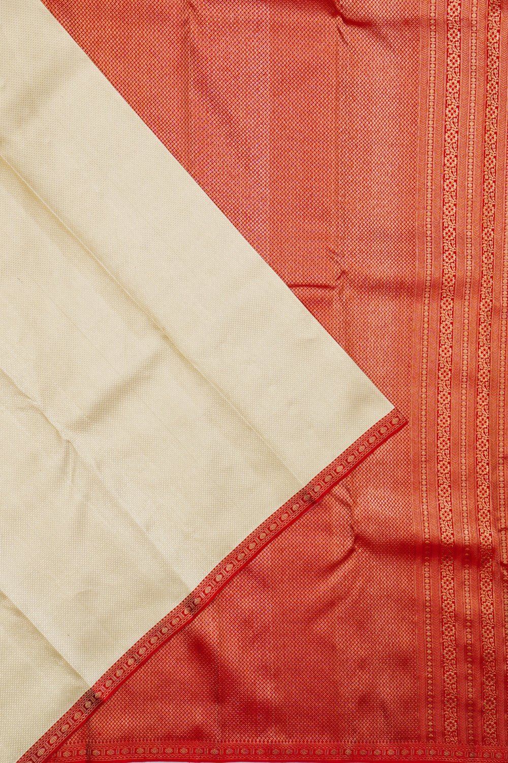 Kanchipuram Silk Geometrical Brocade Cream Saree 1214842016