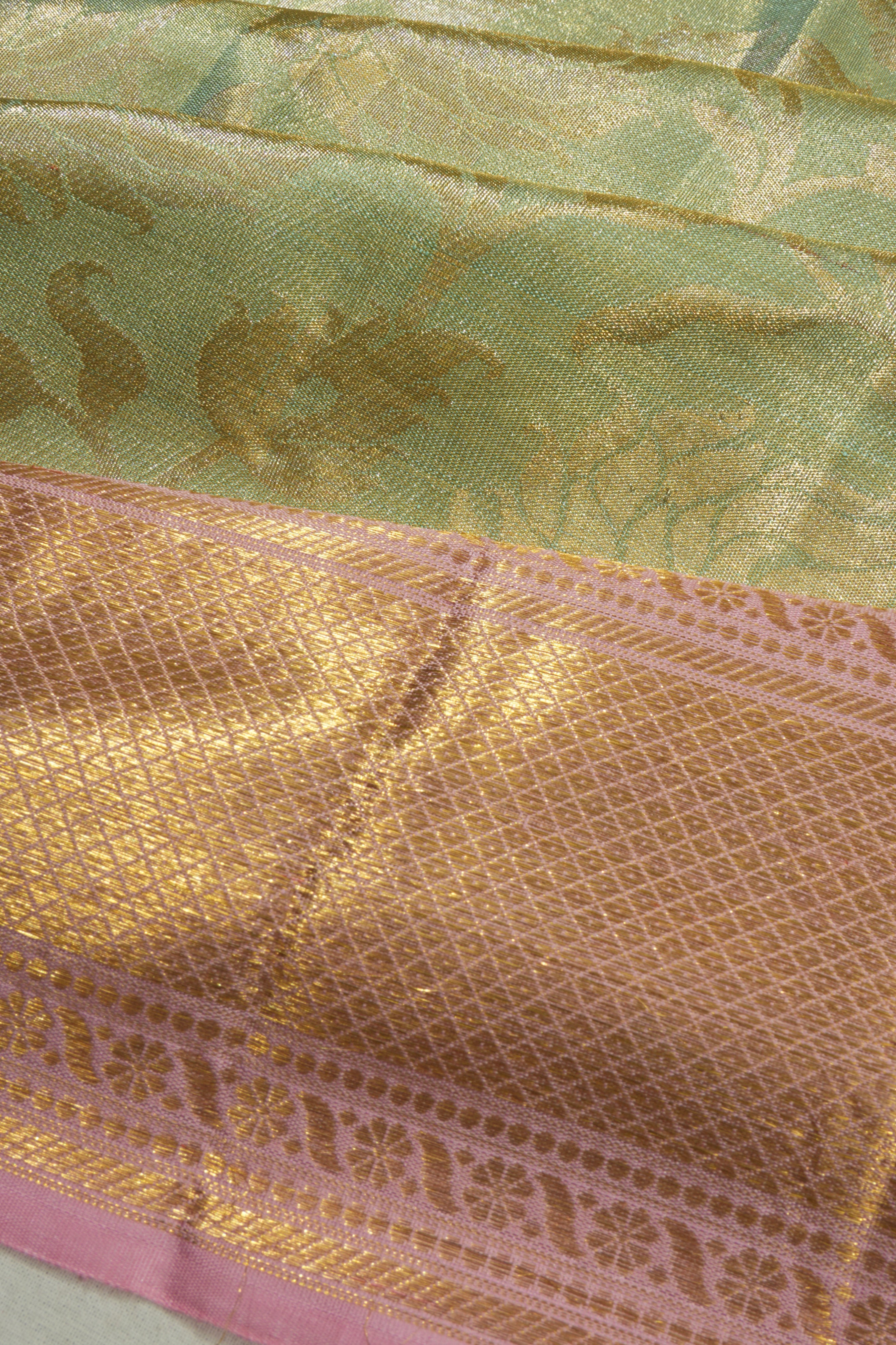 Kanchipuram Silk Tissue Jaal Green Saree 1214842062