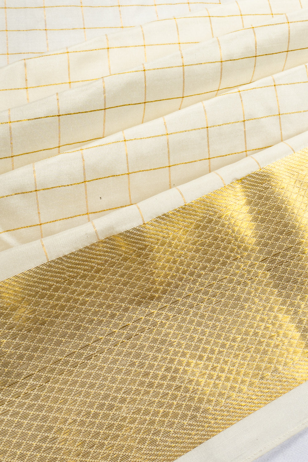 Kanchipuram Silk Checks Off White Dhoti With Kanduva