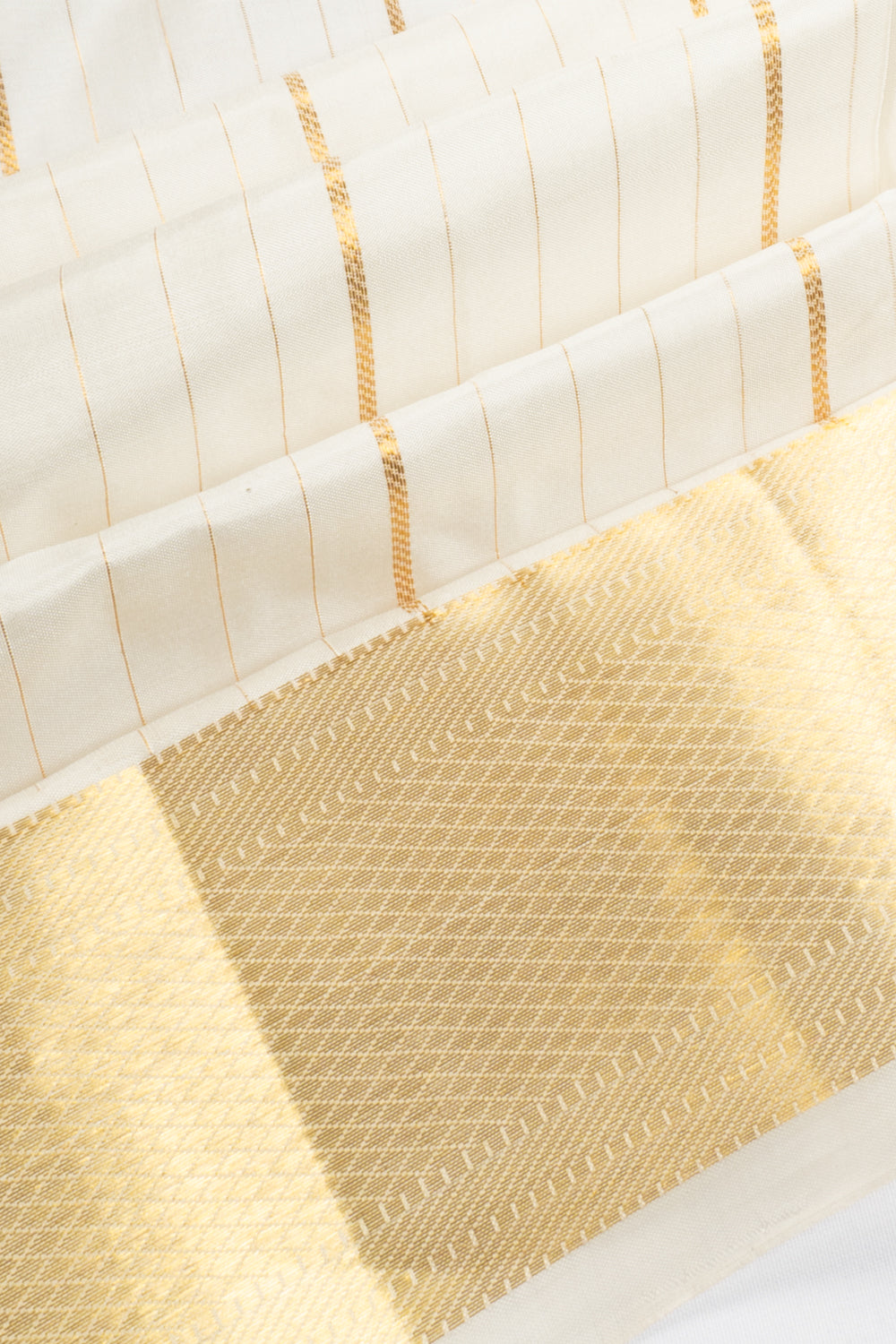 Kanchipuram Silk Vertical Lines White Dhoti With Kanduva