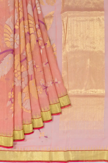 Ponduru Handspun Cotton All Over Jamdani Jaal Peach Saree