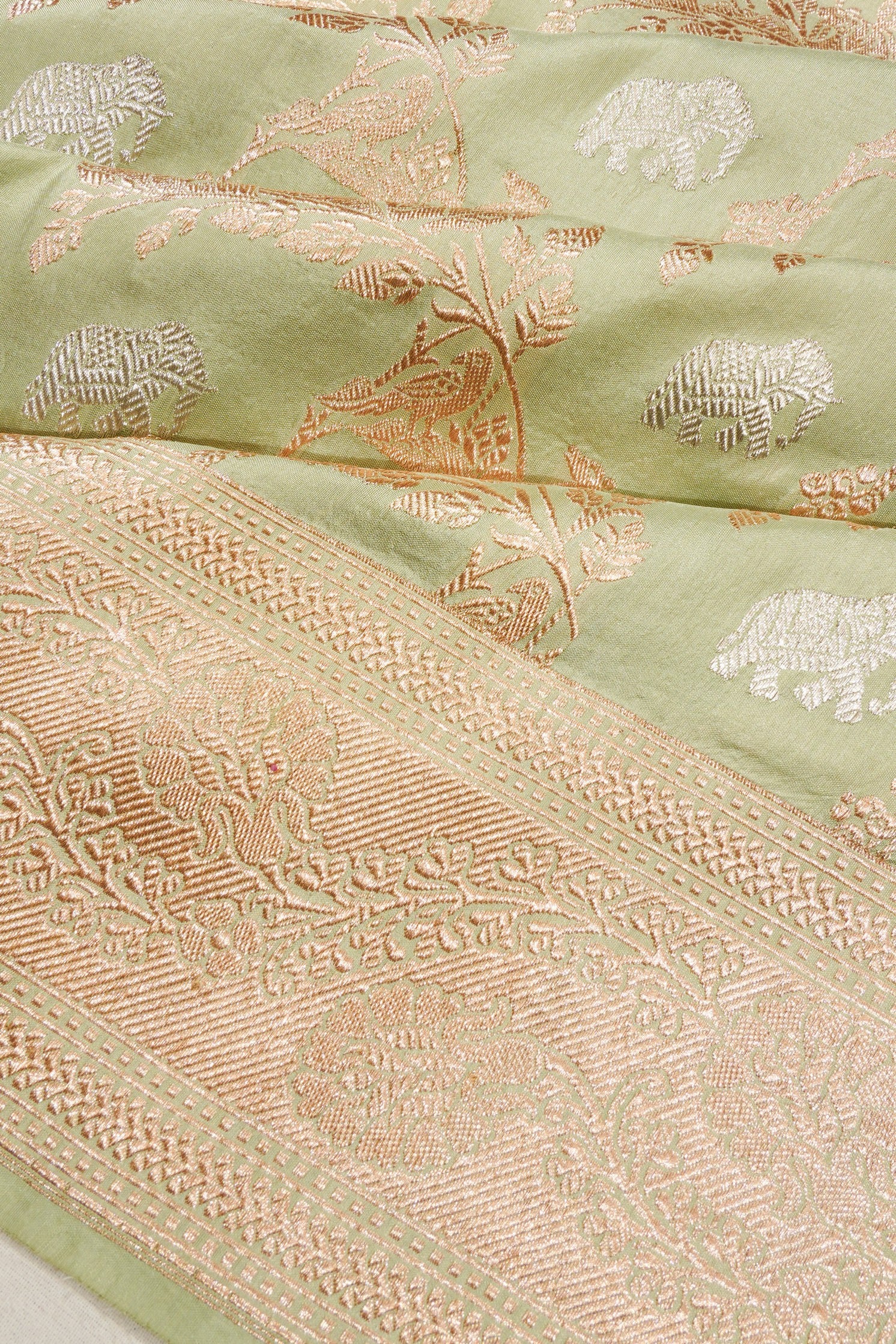 Banarasi Silk Kadwa Jaal Pastel Green Saree