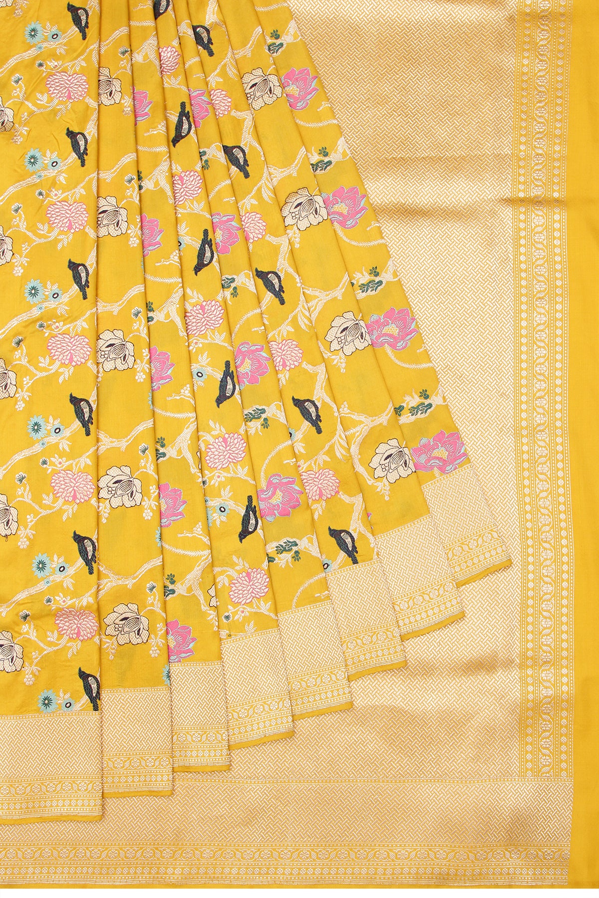 Banarasi Silk Meenakari Jaal Yellow Saree 1214846280