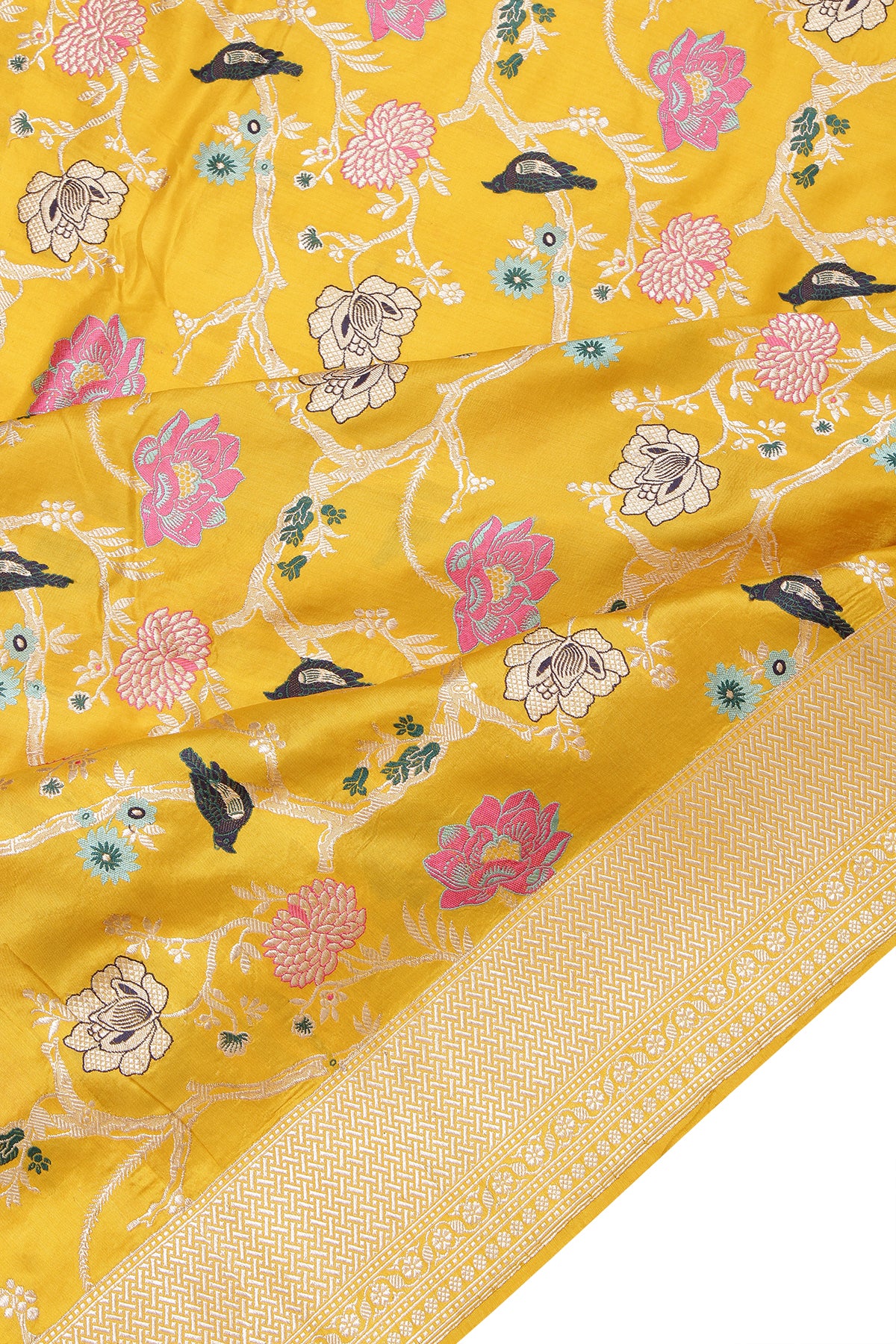 Banarasi Silk Meenakari Jaal Yellow Saree 1214846280