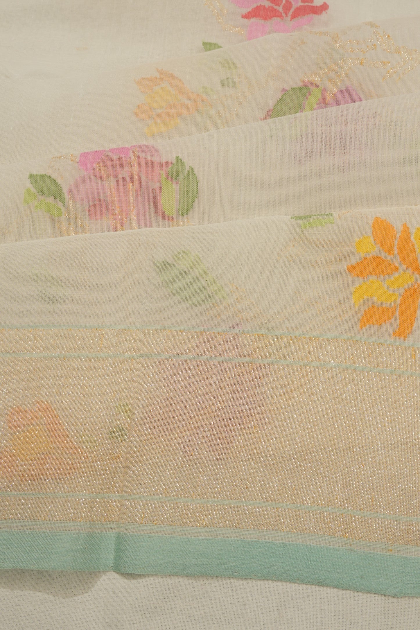 Banarasi Cotton All Over Jamdani Shwetambari White Saree 1214847082