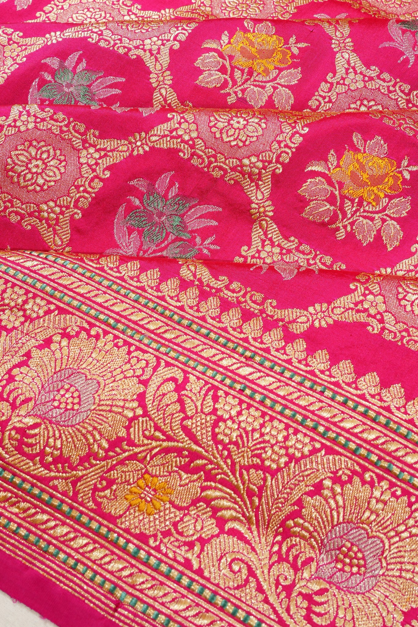 Banarasi Silk Brocade Pink Saree With Meenakari