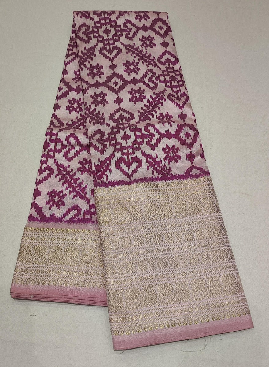 Kanchipuram Silk Ikat Baby Pink Saree 1214854545