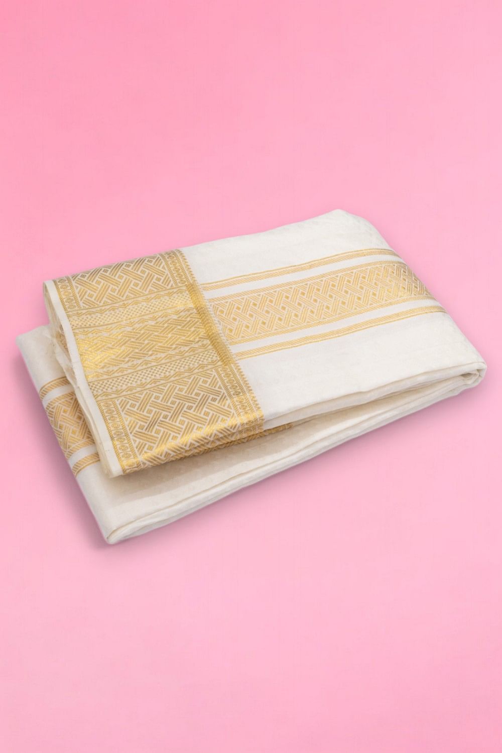 Kanchipuram Silk Jacquard White Dhoti With Kanduva