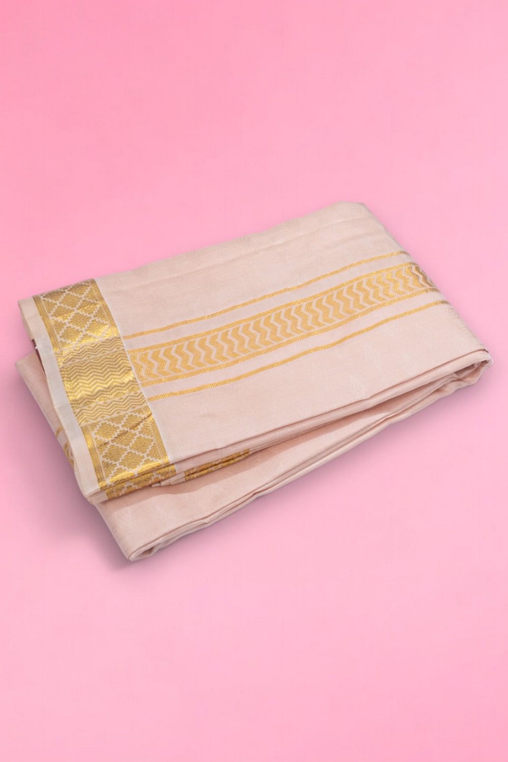 Kanchipuram Silk Jacquard Peach Dhoti With Kanduva