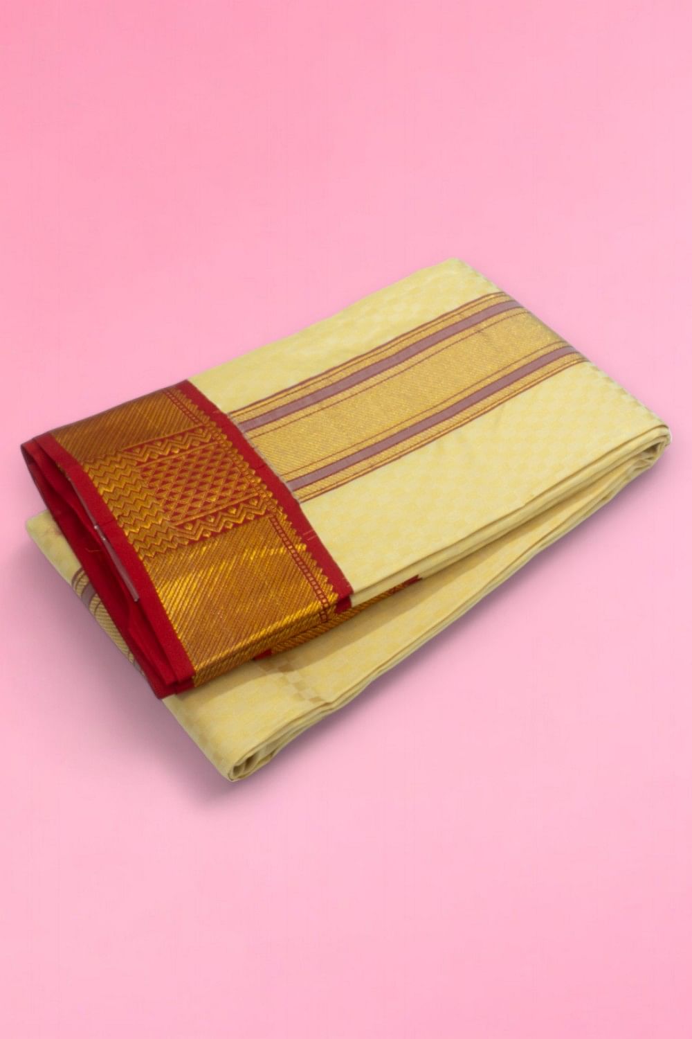 Kanchipuram Silk Jacquard Cream Dhoti With Kanduva