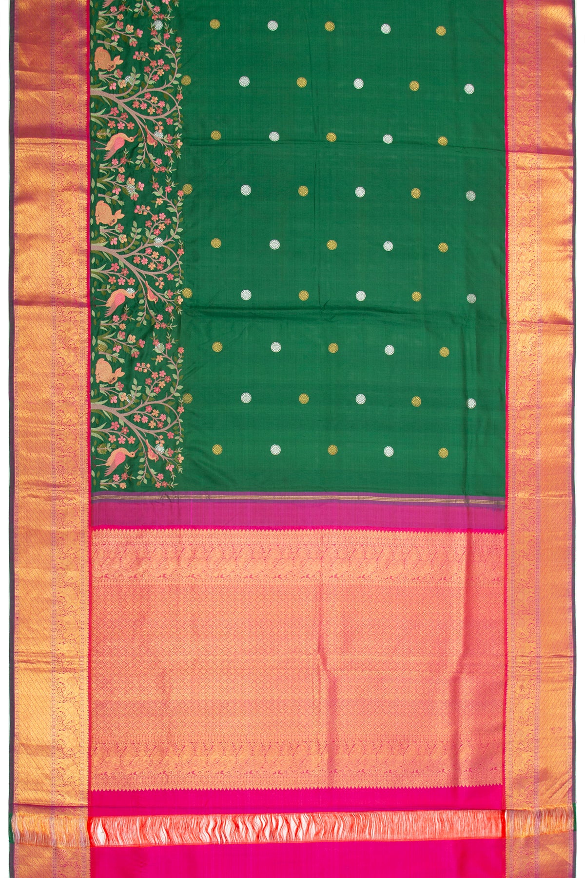 Kanchipuram Silk Butta Dark Green Saree With Embroidery Border