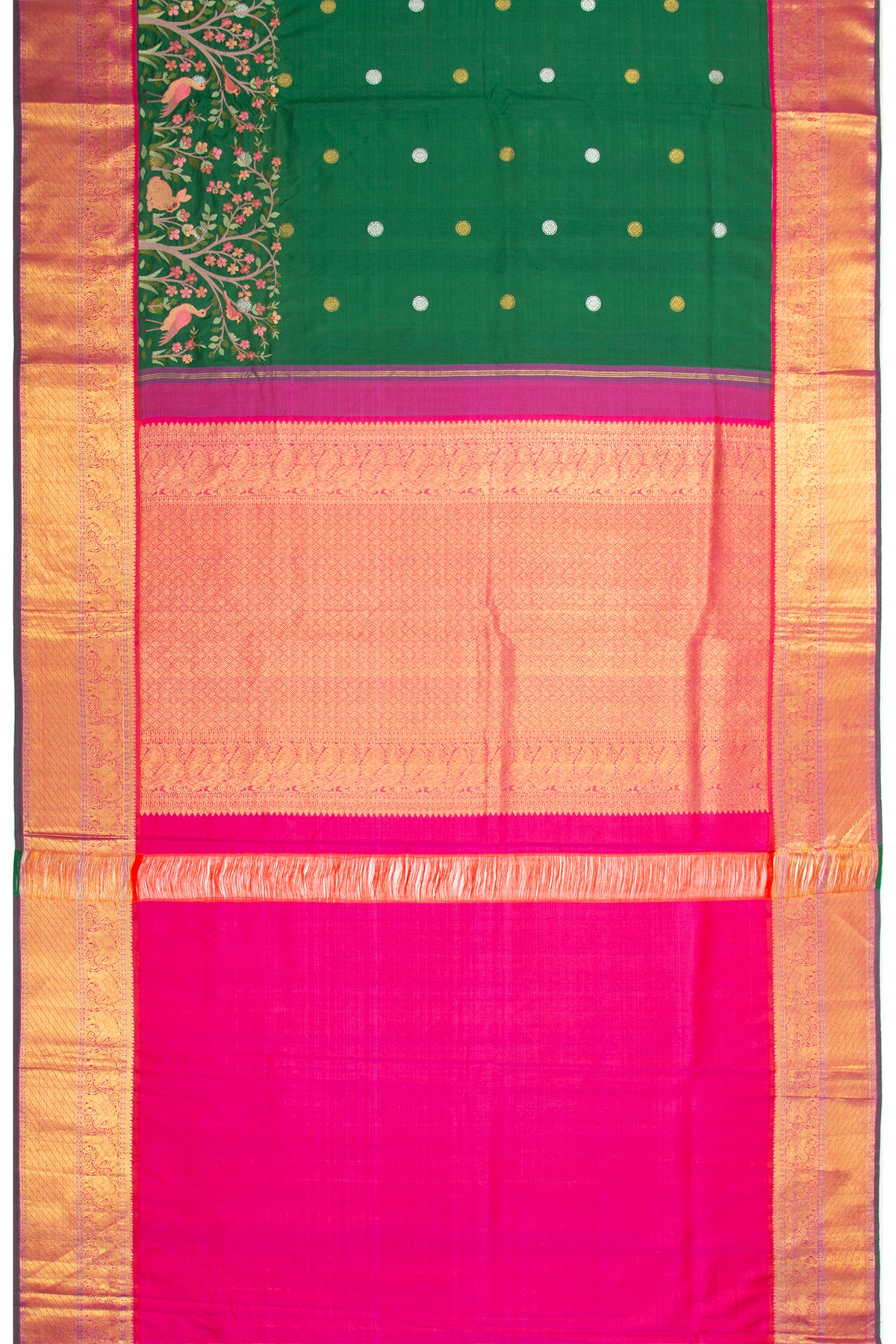 Kanchipuram Silk Butta Dark Green Saree With Embroidery Border