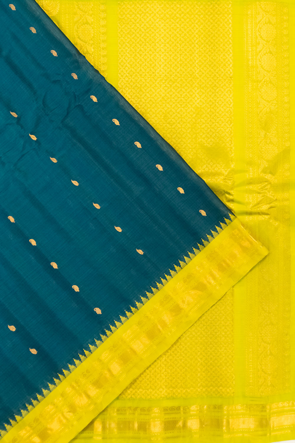 Gadwal Cotton Checks And Butta Teal Blue Saree