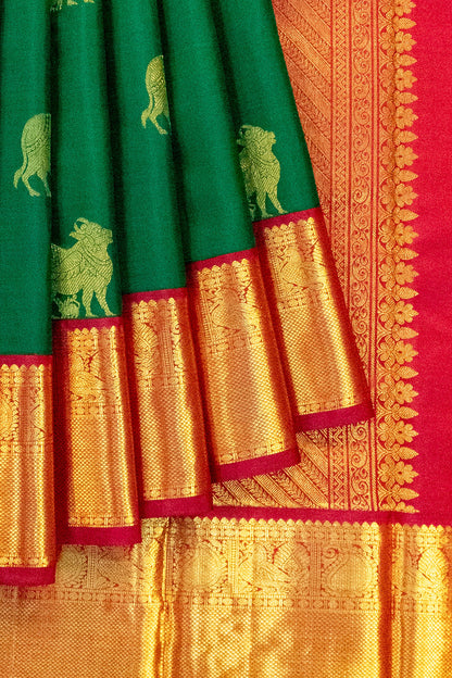 Classic Kanchipuram Silk Pichwai Butta Dark Green Saree