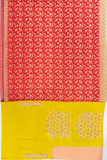Banarasi Silk Jaal Red Saree With Scallop Border