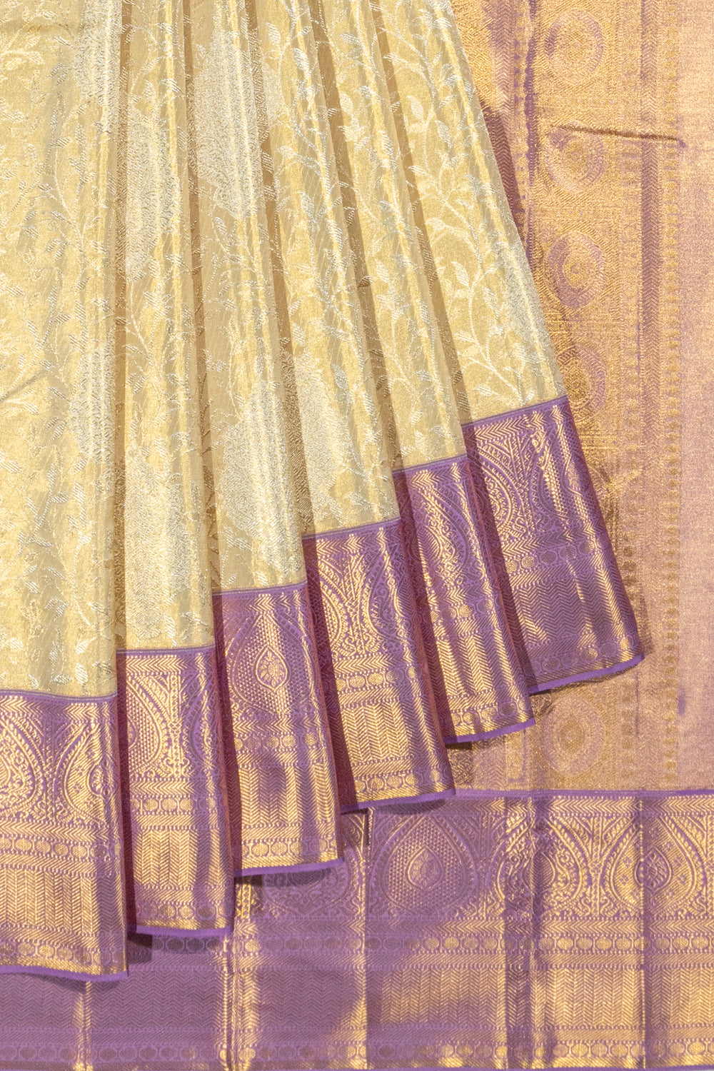 Kanchipuram Silk Tissue Jaal Gold Saree 1214861332