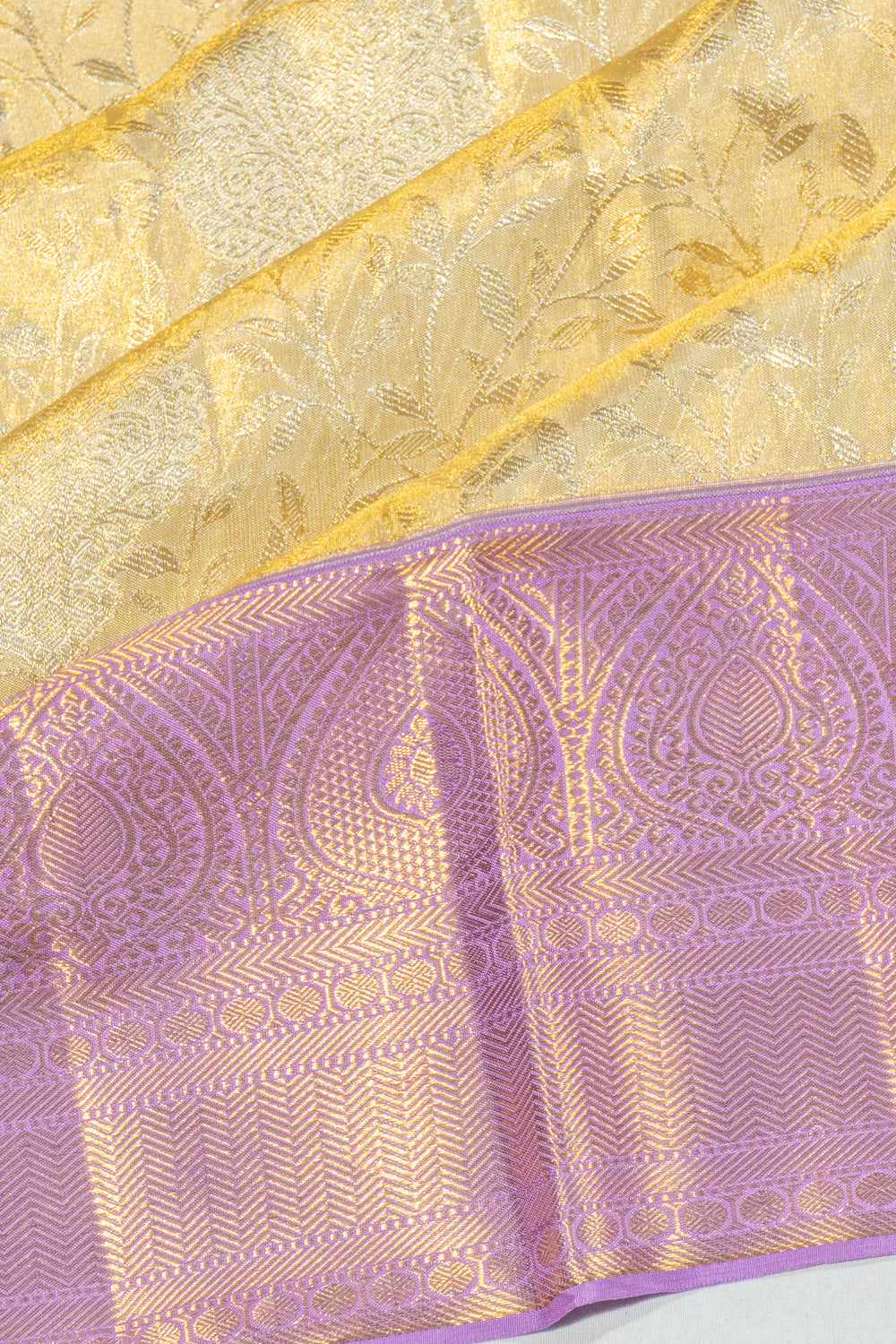 Kanchipuram Silk Tissue Jaal Gold Saree 1214861332