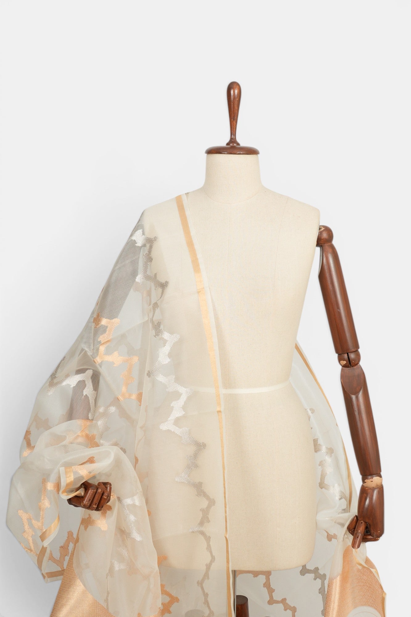 Organza Zig Zag Lines White Dupatta