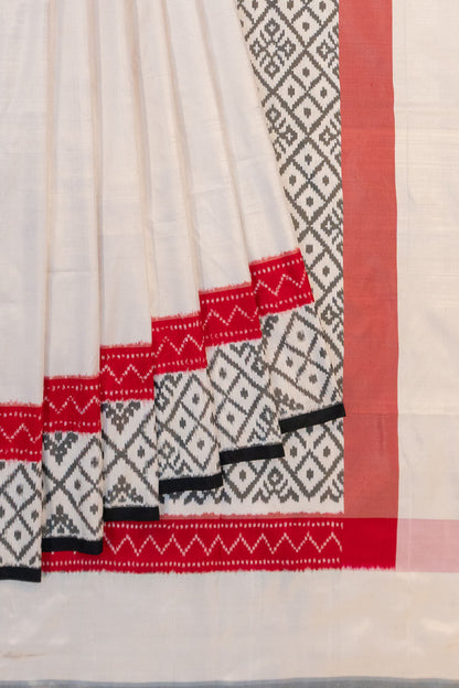 Pochampally Silk Ikat Plain White Saree