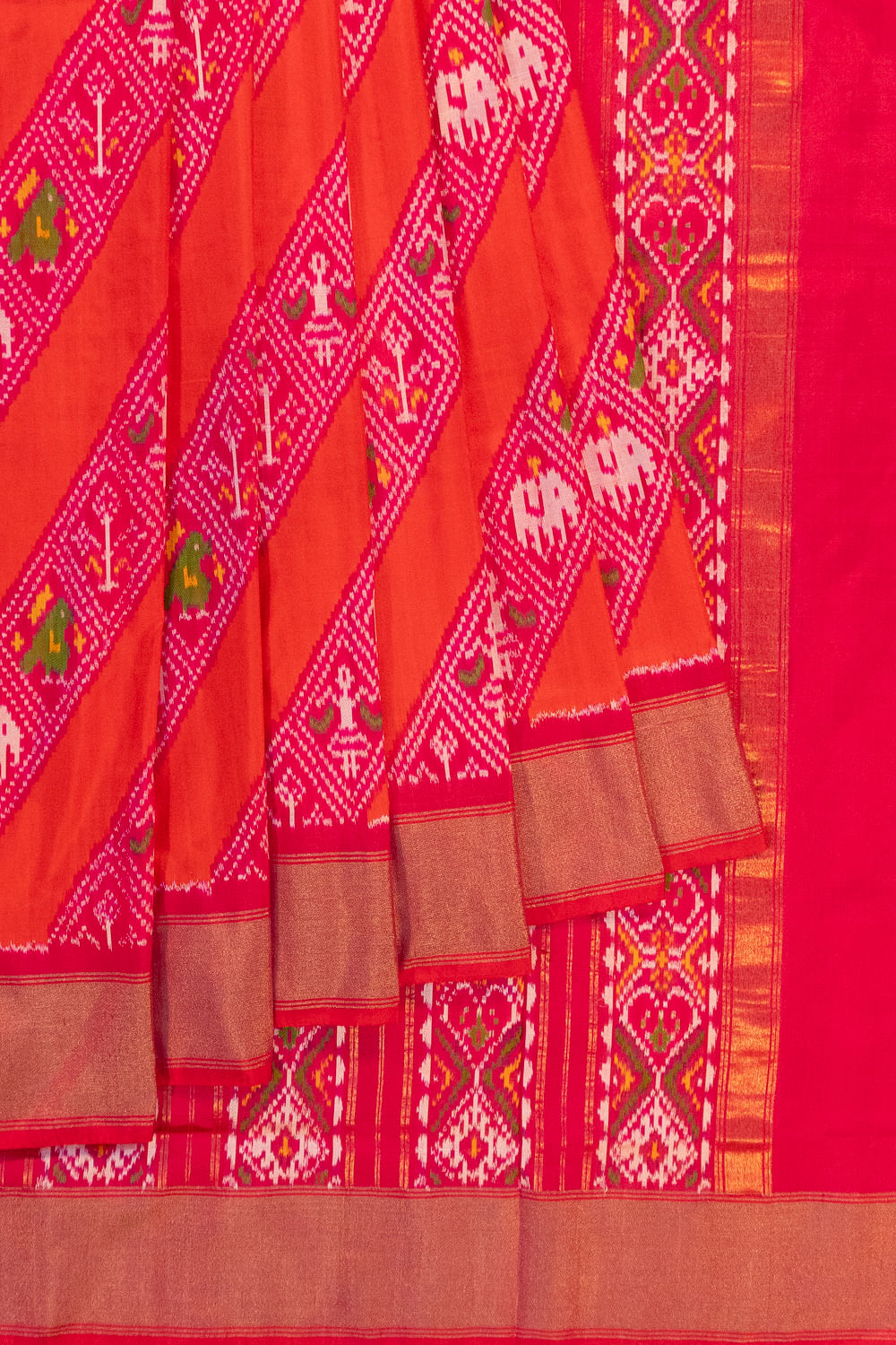 Pochampally Silk Ikat Dual Tone Pink And Orange Saree