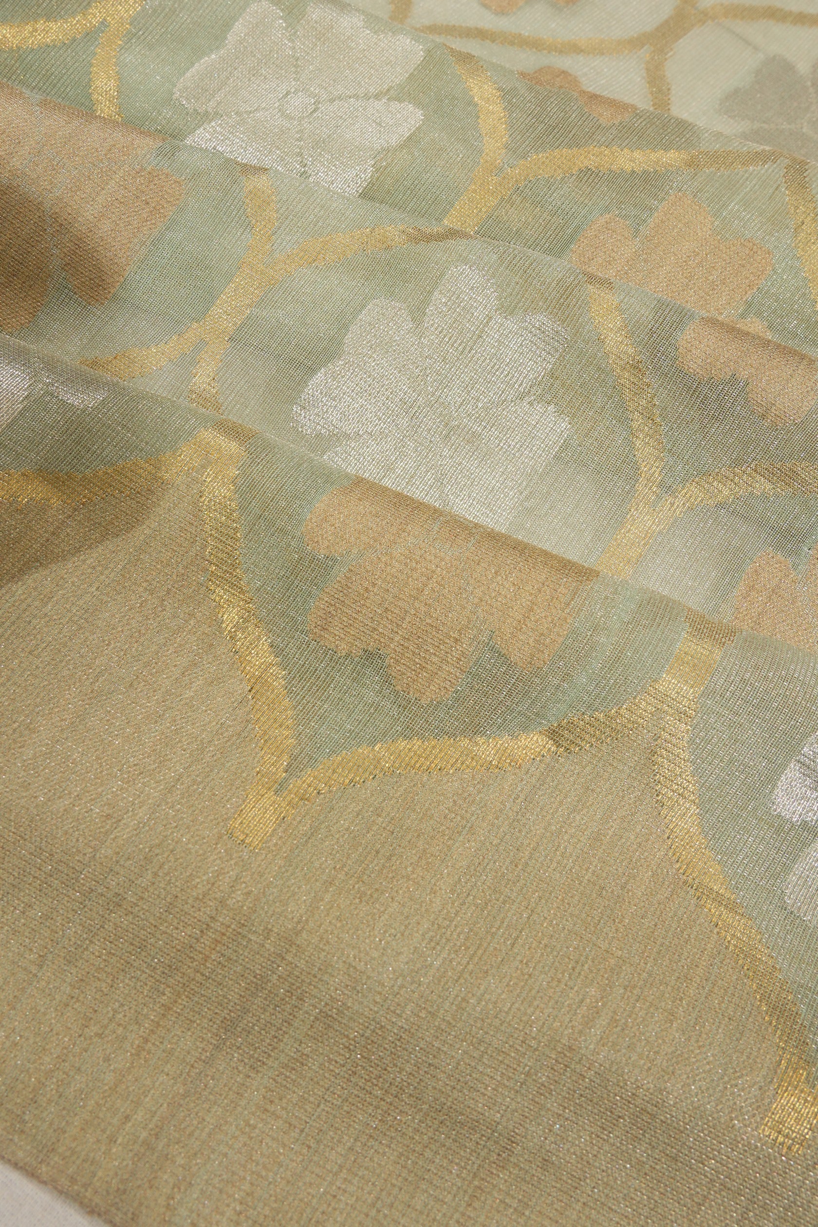 Banarasi Kora Organza Tissue Brocade Pista Green Saree