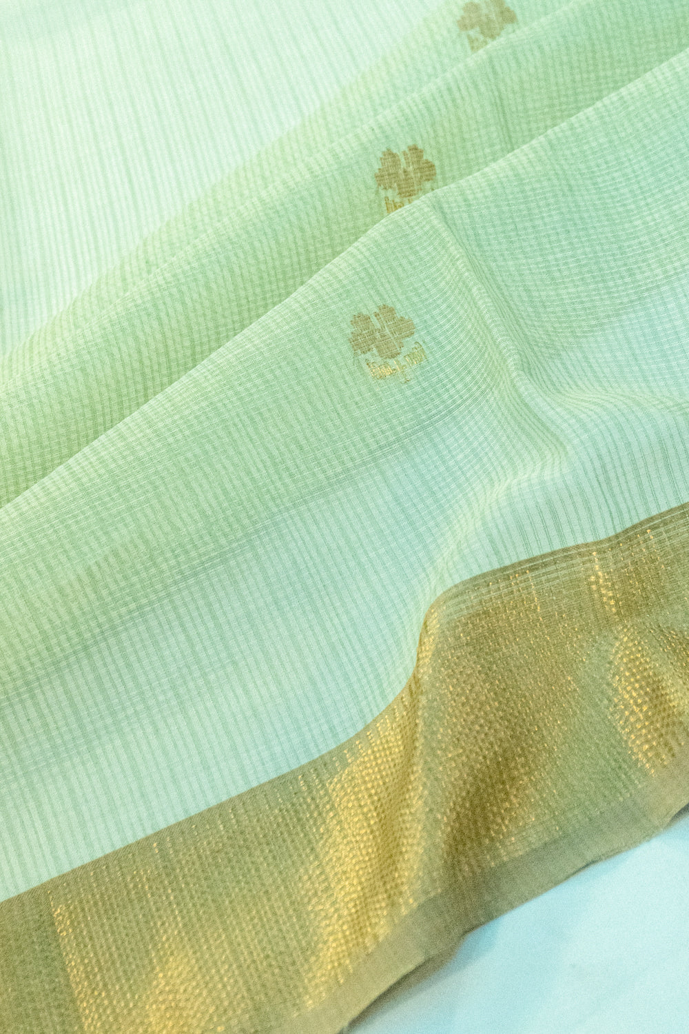 Kota Cotton Floral Butta Green Saree